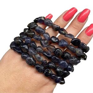 Iolite Beaded Stretch Bracelet Gemstone Stone Crystal Tumbled